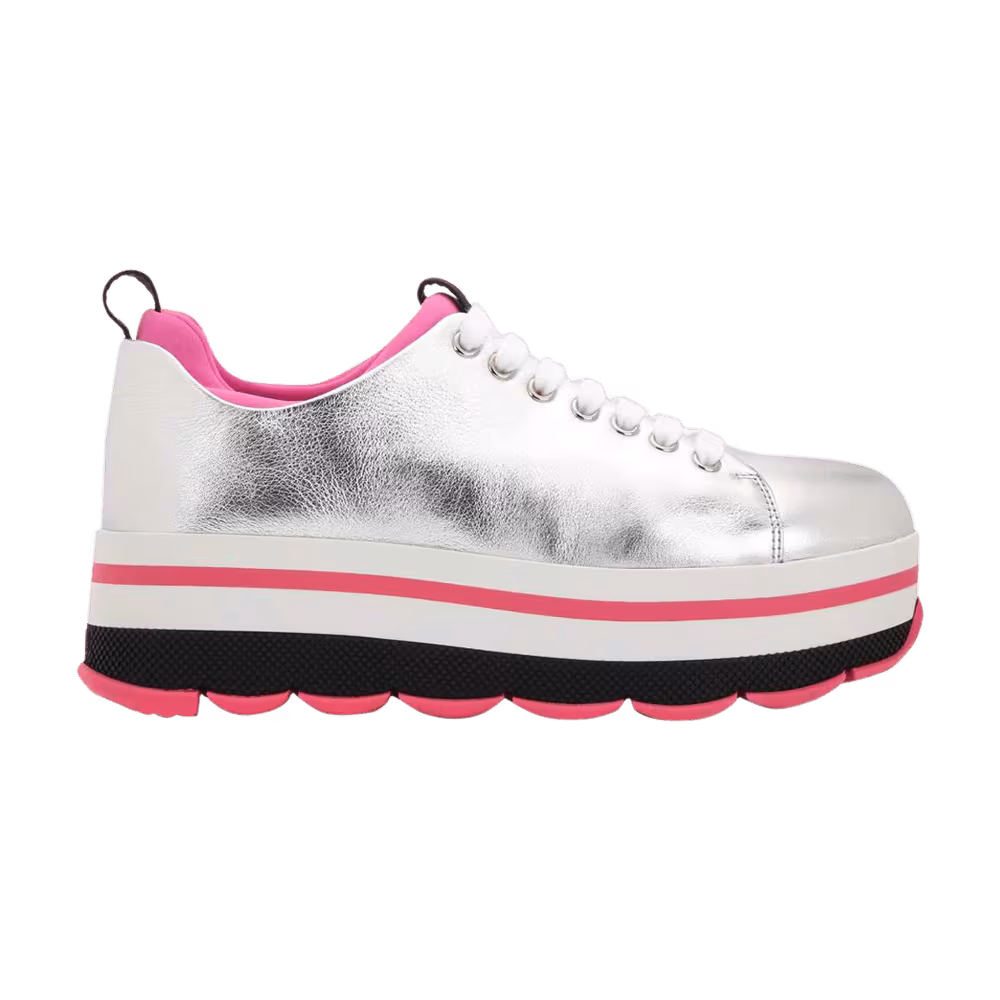 Prada Women's Wave Platform Metallic Leather Sneakers Silver Begonia