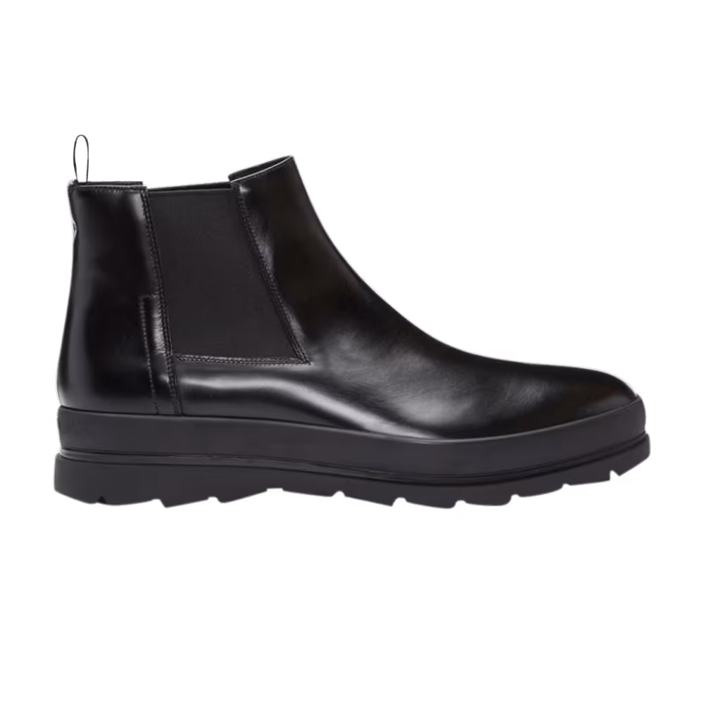 Prada Brushed Leather Ankle Boot Black
