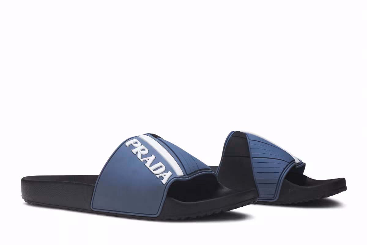 Prada Logo Rubber Slide Blue, view 9