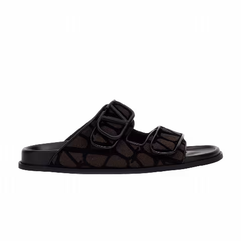 Valentino Toile Iconographe Double Strap Sandal 'VLogo - Fondant Black'