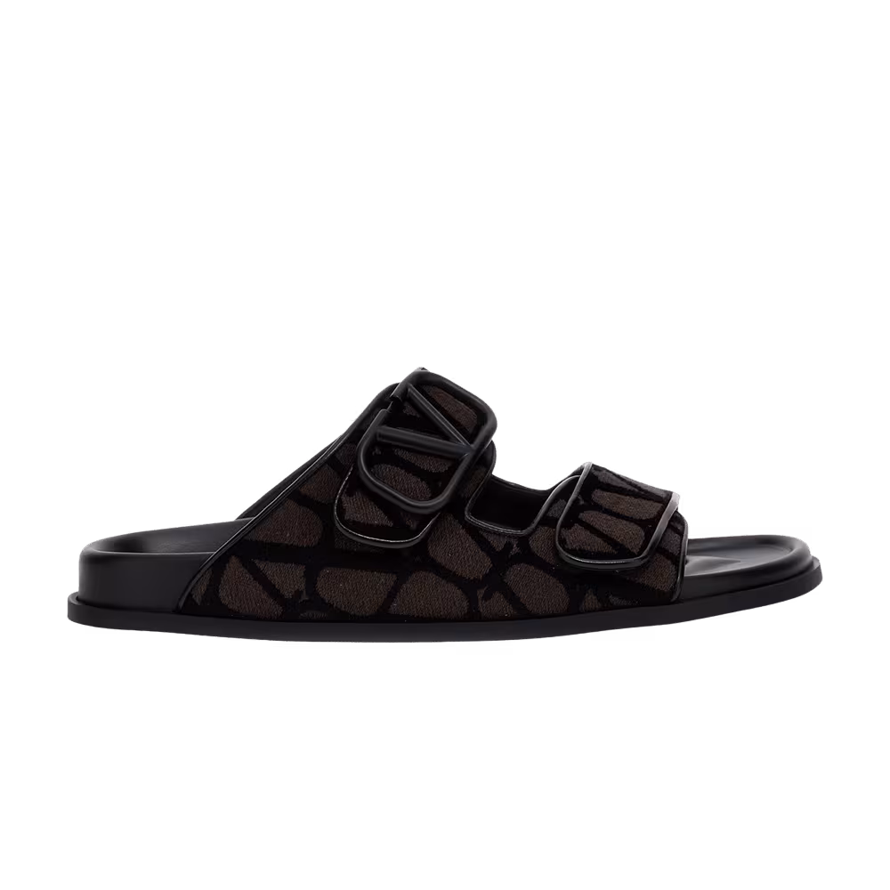 Valentino Toile Iconographe Double Strap Sandal VLogo - Fondant Black