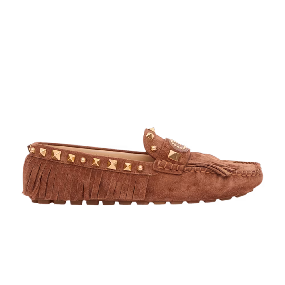 Valentino Women's Fastaway Driver Loafer Antique Brass Studs - Copper Brown