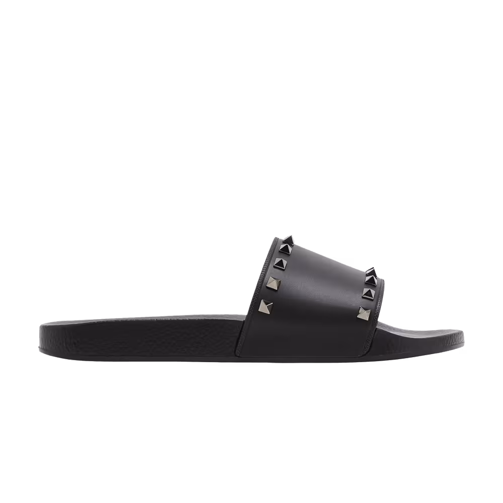 Valentino Rockstud Rubber Slider Sandal Black