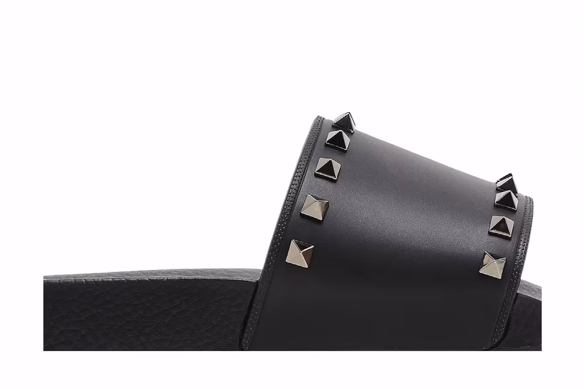 Valentino Rockstud Rubber Slider Sandal Black, view 3