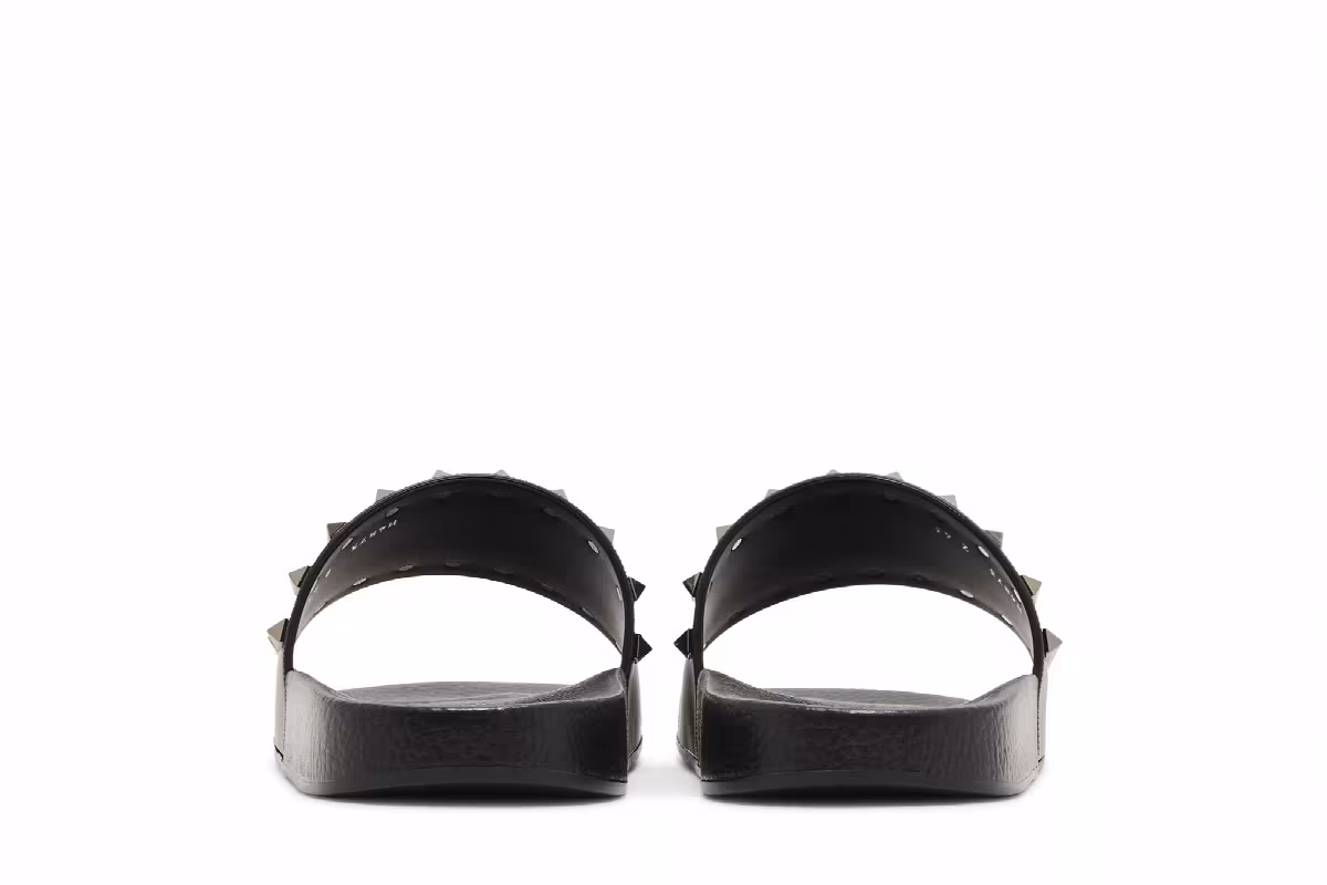 Valentino Rockstud Rubber Slider Sandal Black, view 7