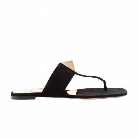 Valentino Wmns One Stud Flat Thong Sandal 'Black Gold'