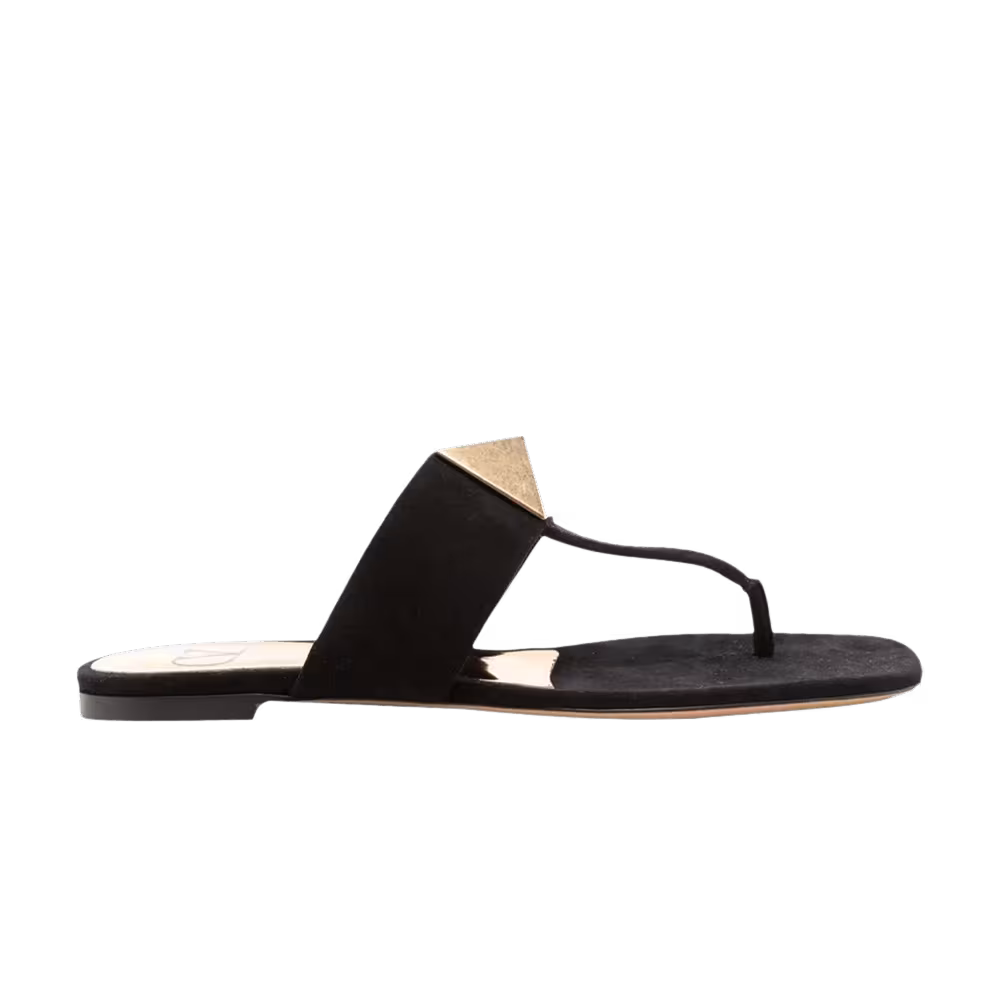 Valentino Women's One Stud Flat Thong Sandal Black Gold