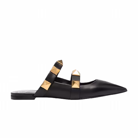 Valentino Wmns Roman Stud Pointed Toe Mule 'Black Gold'