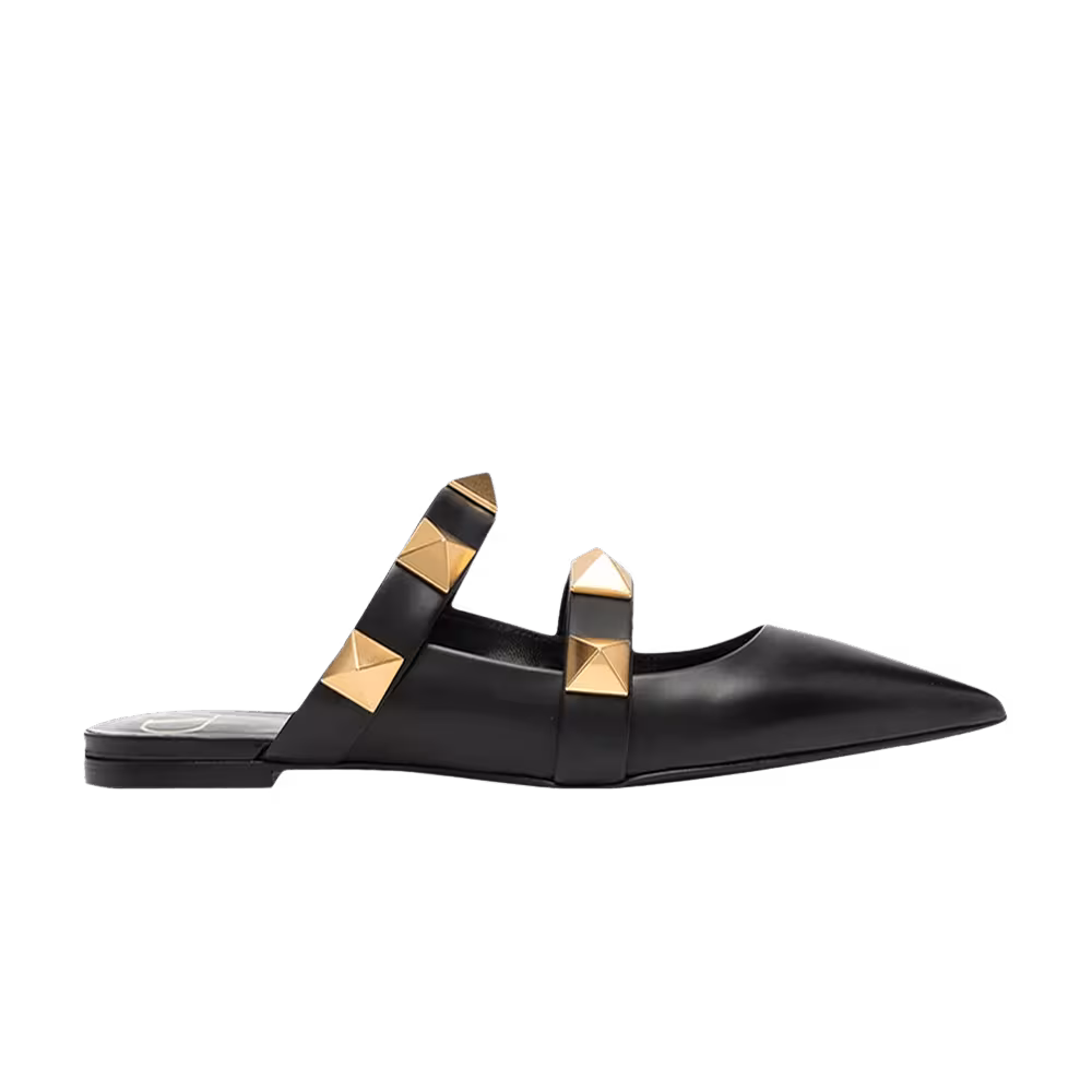 Valentino Women's Roman Stud Pointed Toe Mule Black Gold