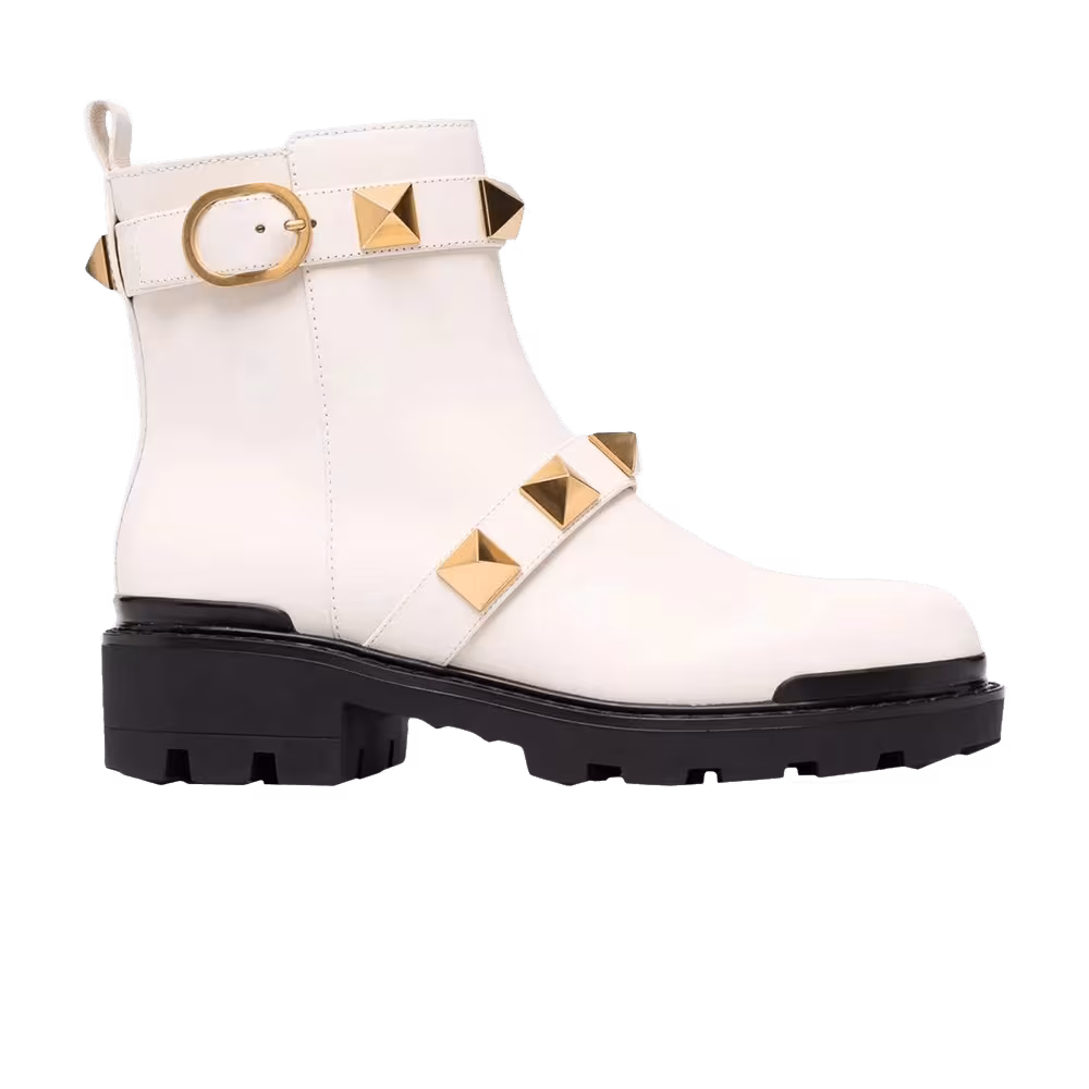 Valentino Women's Roman Stud Combat Boot Ivory