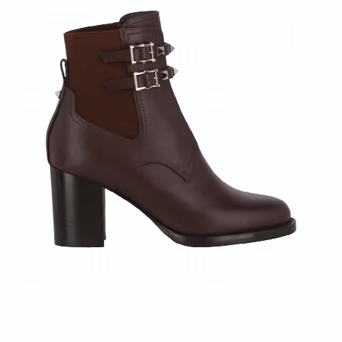 Valentino Garavani Wmns Rockstud Calfskin Buckle Strap Ankle Boot 'Dark Brown'