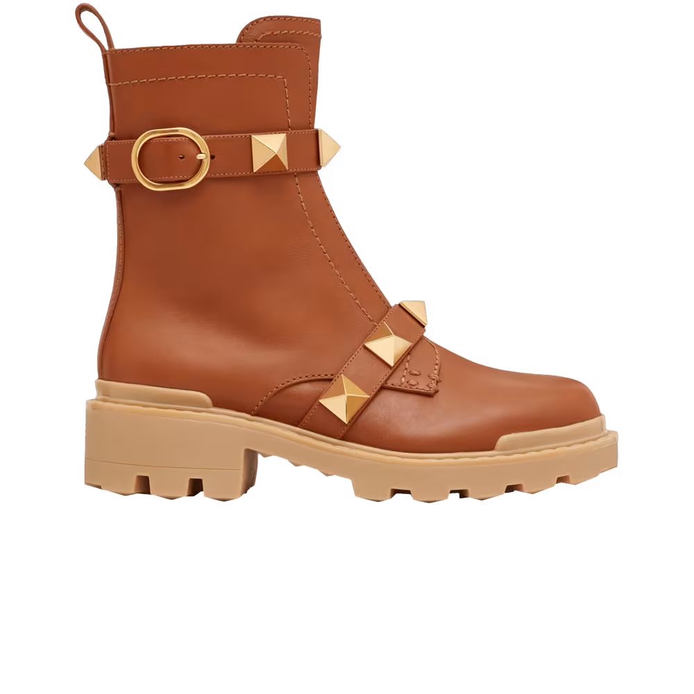 Valentino Women's Roman Stud 40mm Combat Boot Brown