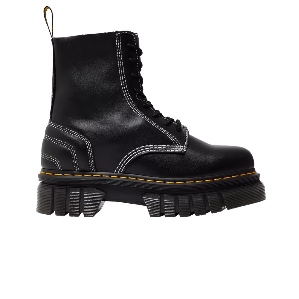 Dr. Martens Women's Audrick Leather Platform Lace Up Boot White Stitch - Black