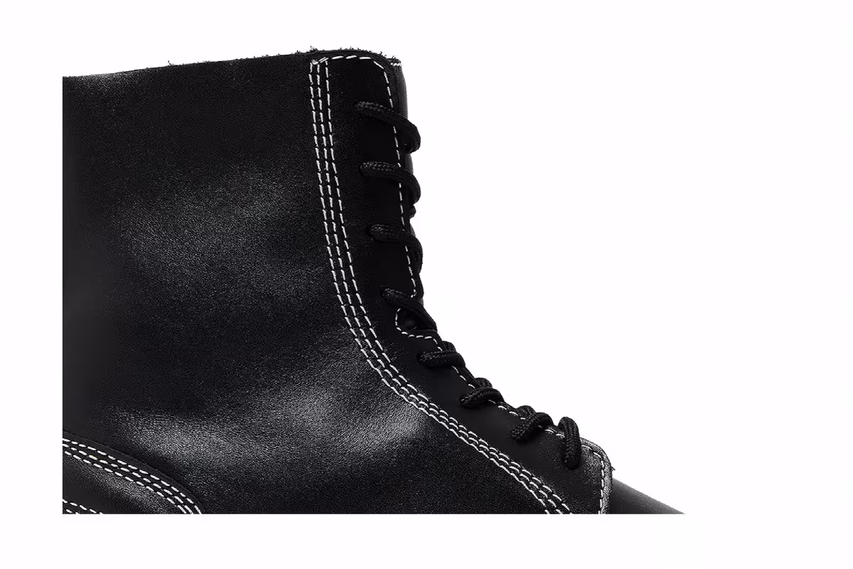 Dr. Martens Women's Audrick Leather Platform Lace Up Boot White Stitch - Black, view 3