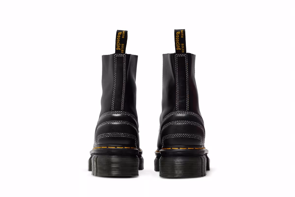 Dr. Martens Women's Audrick Leather Platform Lace Up Boot White Stitch - Black, view 7