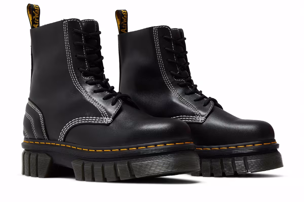Dr. Martens Women's Audrick Leather Platform Lace Up Boot White Stitch - Black, view 9