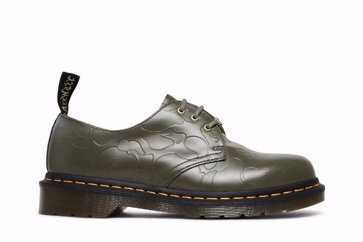BAPE x Dr. Martens 1461 Khaki Embossed Camo, view 2