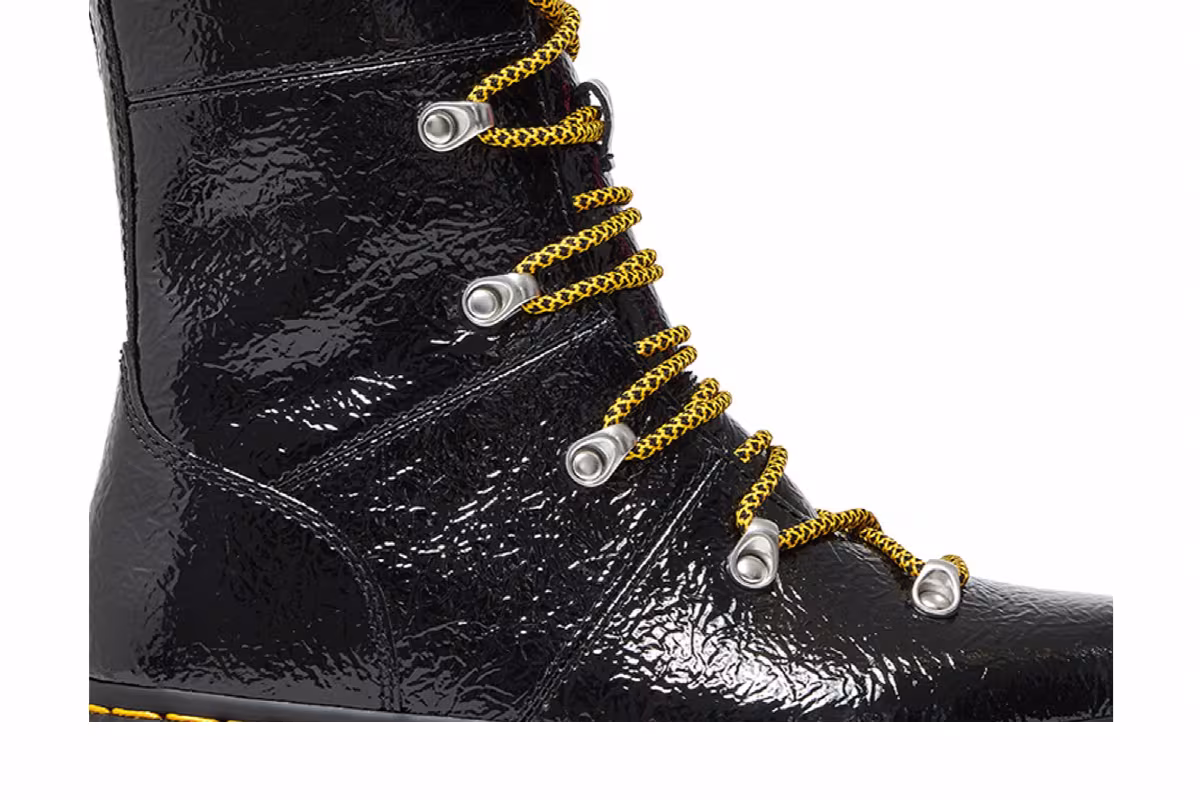 Dr. Martens Women's Ghilana Max Distressed Patent Leather Platform Boot Black, view 3