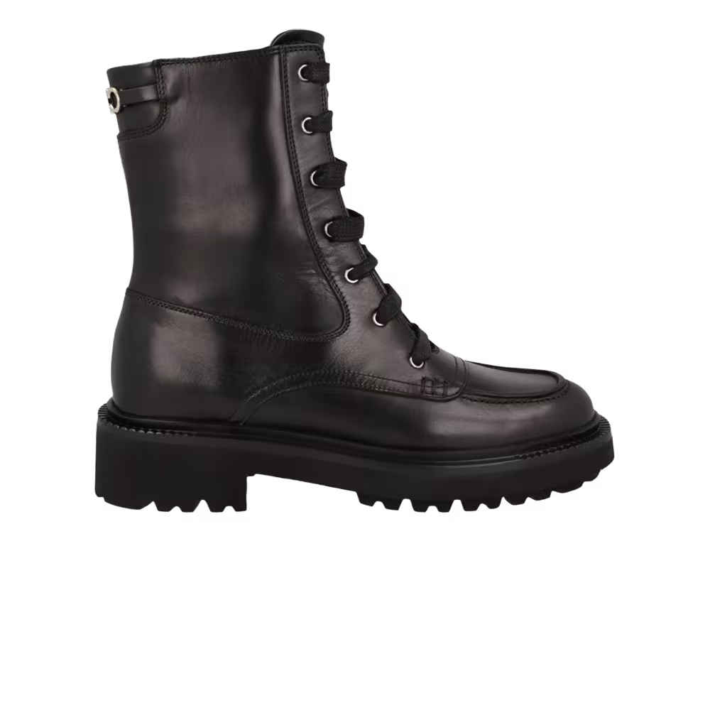 Women's Ferragamo Leather Combat Boot Black