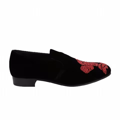 Ferragamo Beaded Orchid Velvet Loafer 'Black Red'