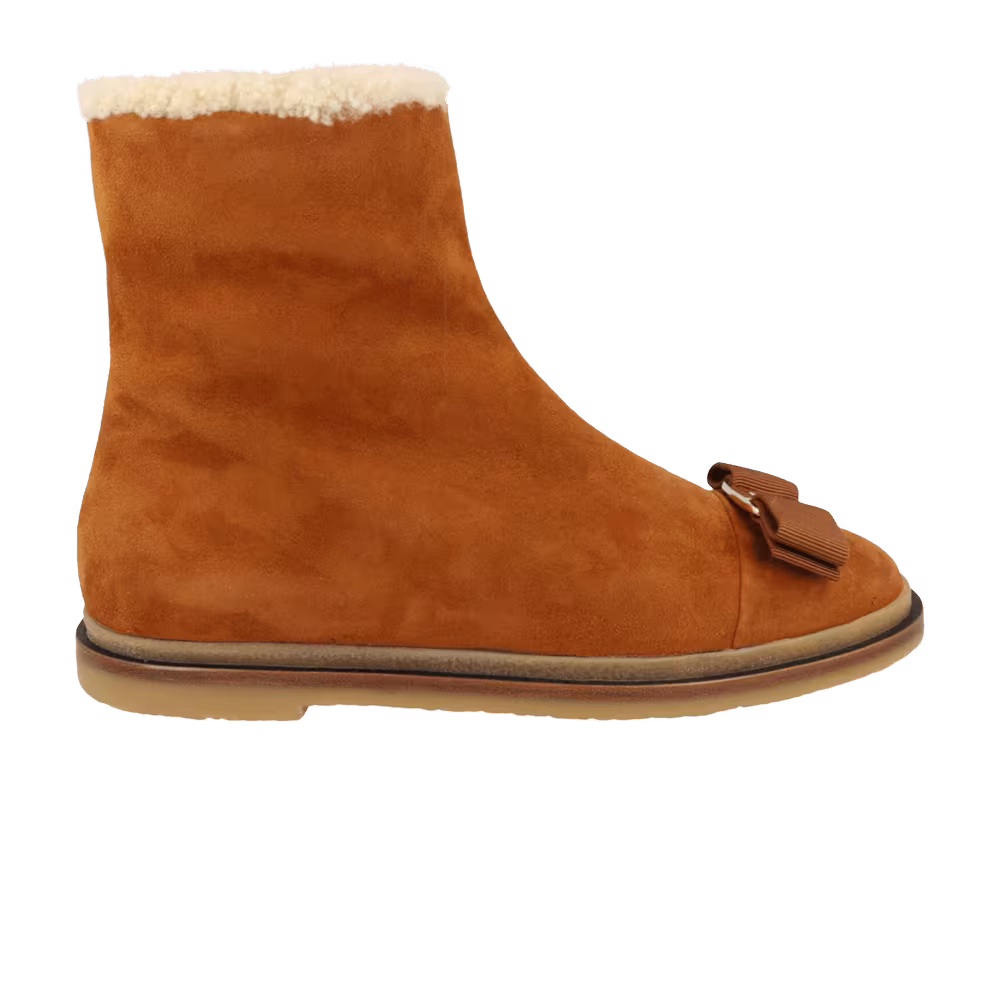 Women's Ferragamo Lamo F Suede Ankle Bootie Beige