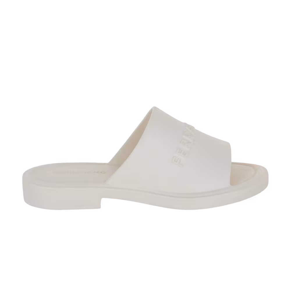 Ferragamo Giuneva Logo Embossed Slide White