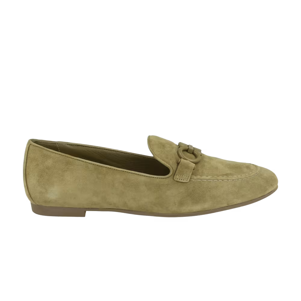 Women's Ferragamo Trifoglio Suede Loafer Olive Green