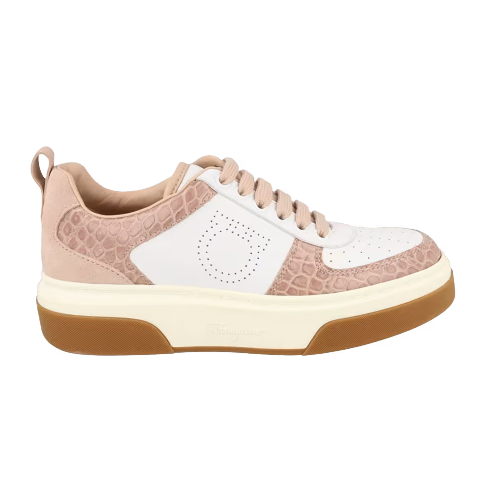 Ferragamo Women's Cassina Low Leather Sneaker Beige Khaki