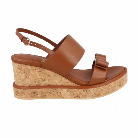 Ferragamo Wmns Giudith Leather Wedge Sandal 'Brown'