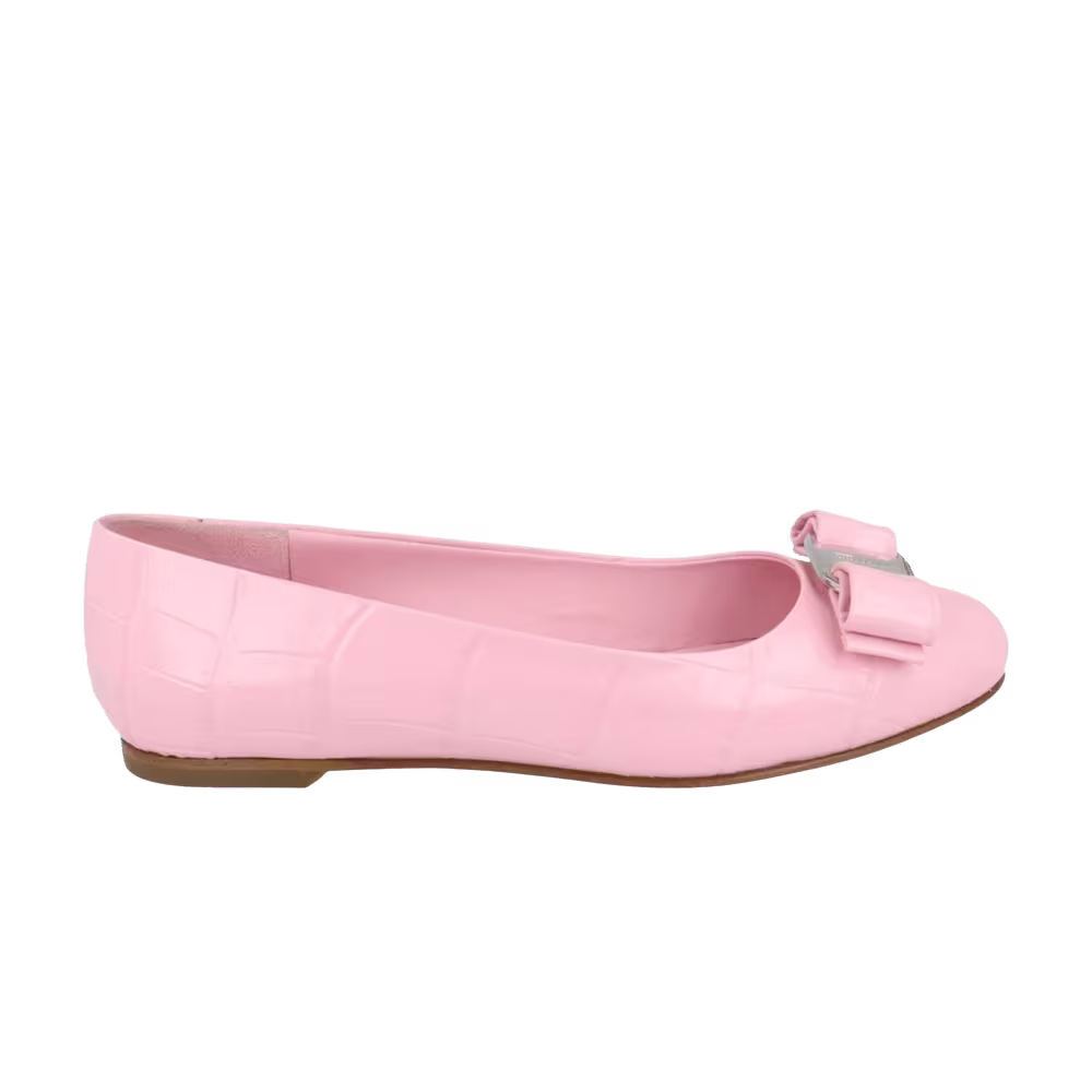 Ferragamo Women's Varina Croco Embossed Ballerina Flat Lilac