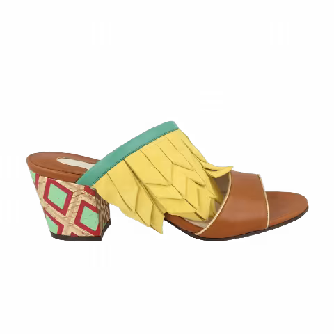 Ferragamo Wmns Axis Leather Feather Trim Mule 'Medium Brown'