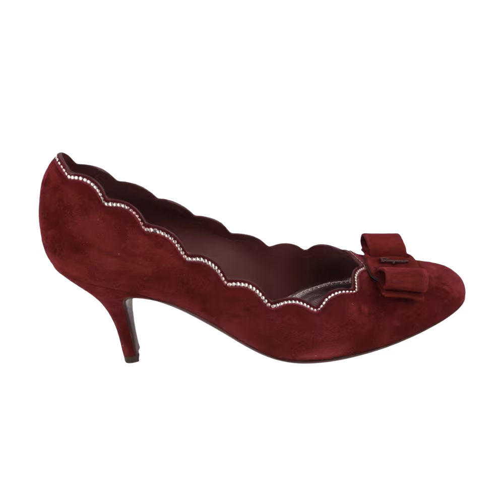 Ferragamo Women's Carla Stud-Embellished Suede Pump Bordeaux