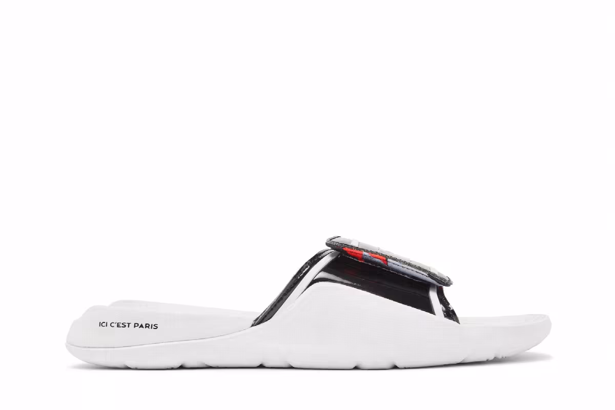 Paris Saint-Germain x Air Jordan Jordan Hydro Slide 7 V2 White Black, view 2