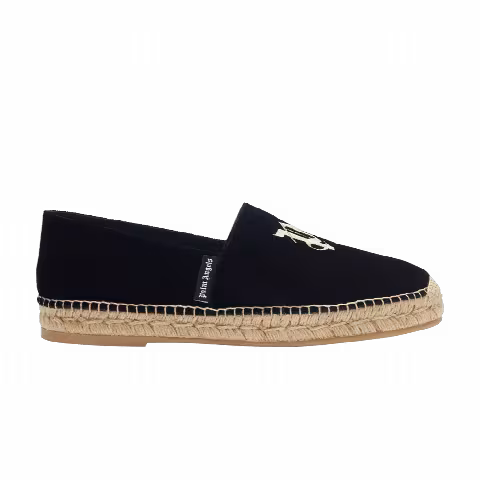 Palm Angels Logo-Embroidered Velvet Espadrilles 'Black'