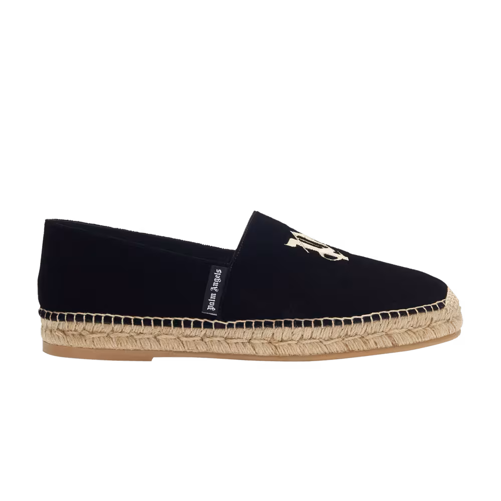 Palm Angels Logo-Embroidered Velvet Espadrilles Black