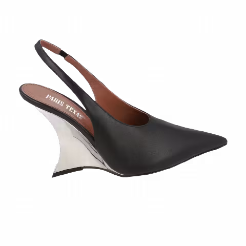 Paris Texas Wmns Nina Slingback Wedge Heel 'Black Silver'