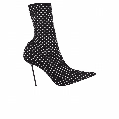 Paris Texas Wmns Lidia Mesh Studded Ankle Boot 'Black Crytal Diamond'