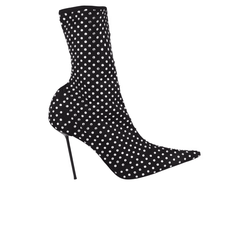 Paris Texas Women's Lidia Mesh Studded Ankle Boot Black Crytal Diamond