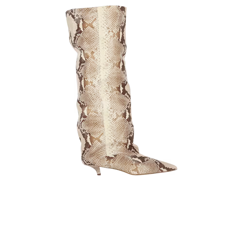 Paris Texas Women's Ines Printed Python Knee High Boot Chalk
