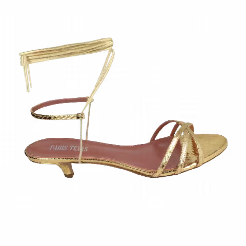 Paris Texas Wmns Linda Metallic Python Print Lace Up Sandal 'Gold'