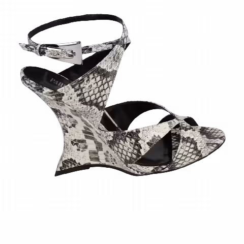 Paris Texas Wmns Python Print Laila Wedge Sandal 'White'