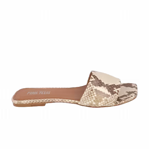 Paris Texas Wmns Sanremo Python Embossed Flat Sandal 'Chalk'