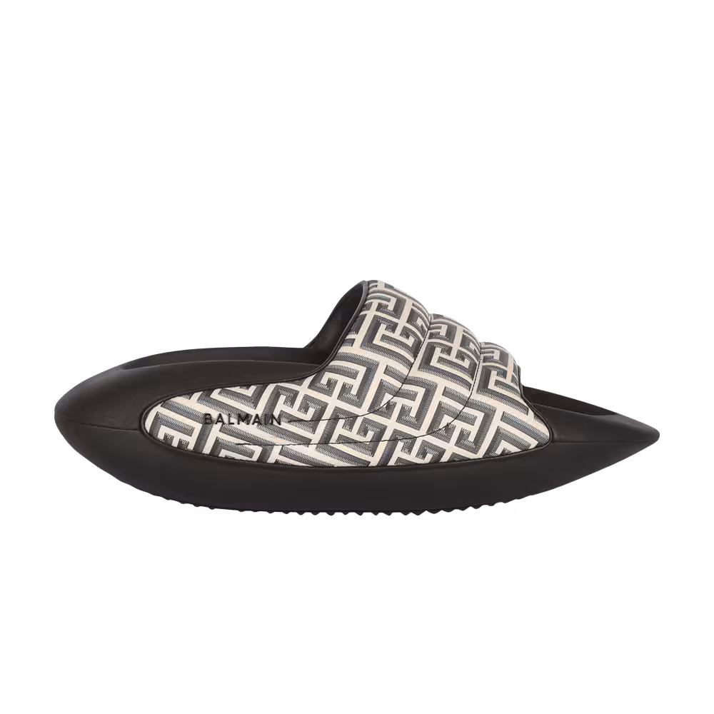 Balmain B-IT Quilted Leather Mules Monogram Print - Black