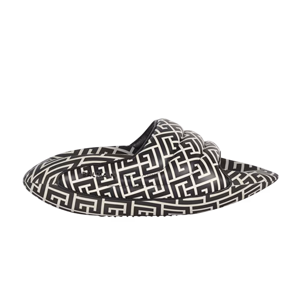 Balmain B-IT Quilted Leather Mules Bicolor Monogram - Black White