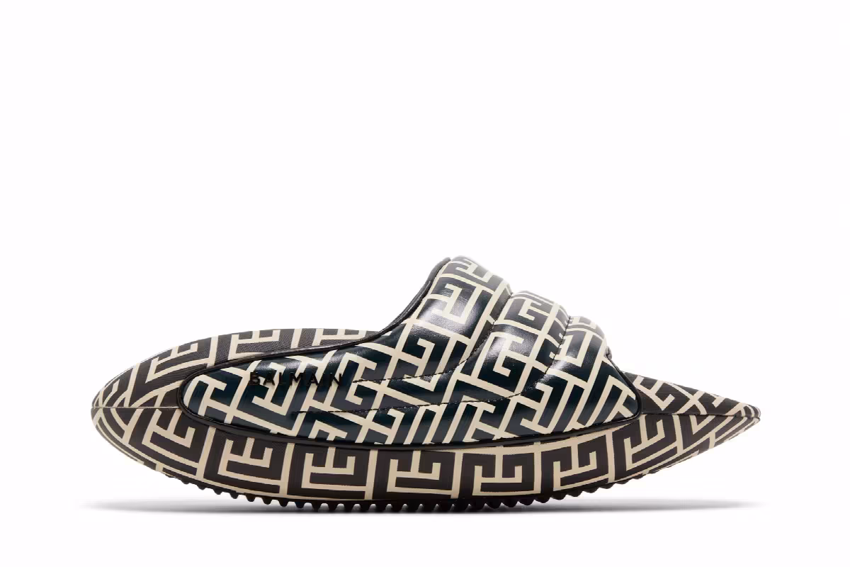 Balmain Women's B-IT Quilted Leather Mules Bicolor Monogram - Black White, view 2