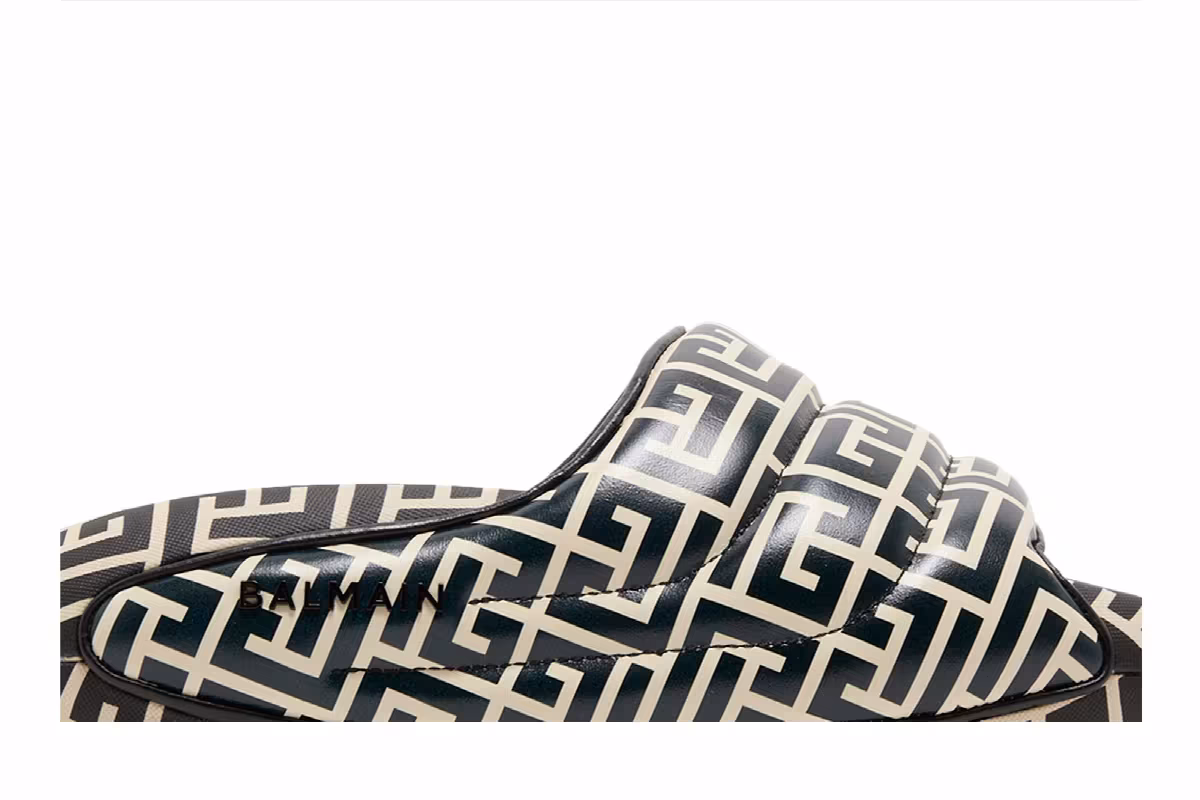 Balmain Women's B-IT Quilted Leather Mules Bicolor Monogram - Black White, view 3