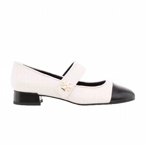 Tory Burch Wmns Cap-Toe Mary Jane Heel Ballet 'Light Cream Perfect Black'