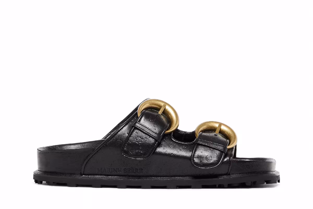 Marine Serre Women's Leather Birk Sandal Black, view 2