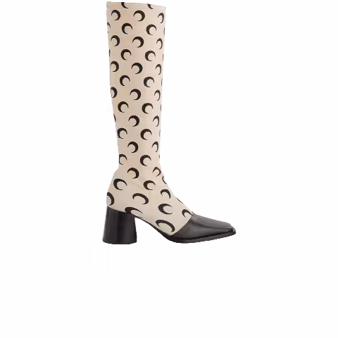 Marine Serre Wmns Regenerated All Over Moon Jersey Knee-High Boot 'Cream Black'