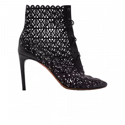 Alaïa Wmns Embellished Laser Cut Lace Up Heeled Boot 'Black'